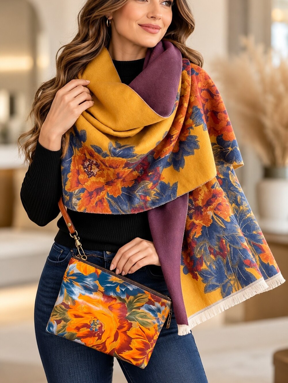 Bundle Patrecia Nash Pouch & Reversible Floral Shawl Scarf